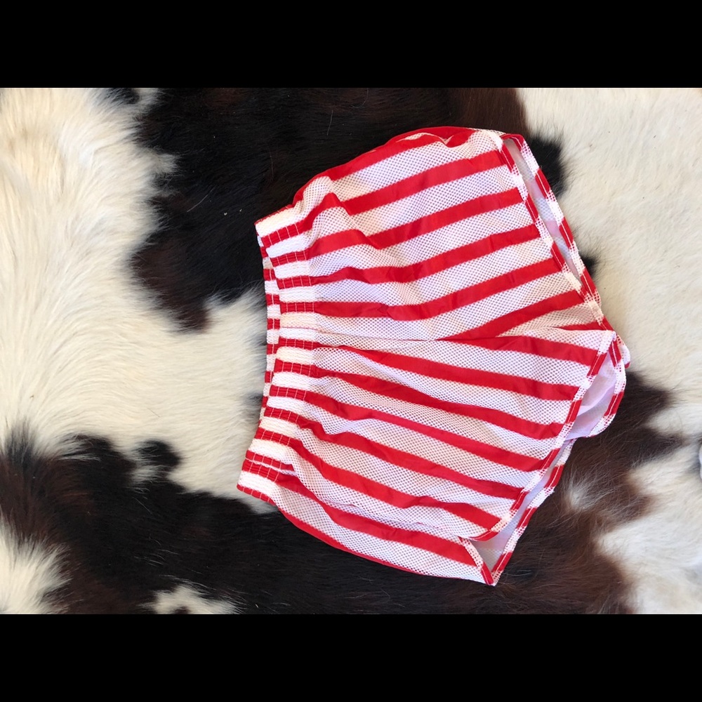 Red and white mesh shorts